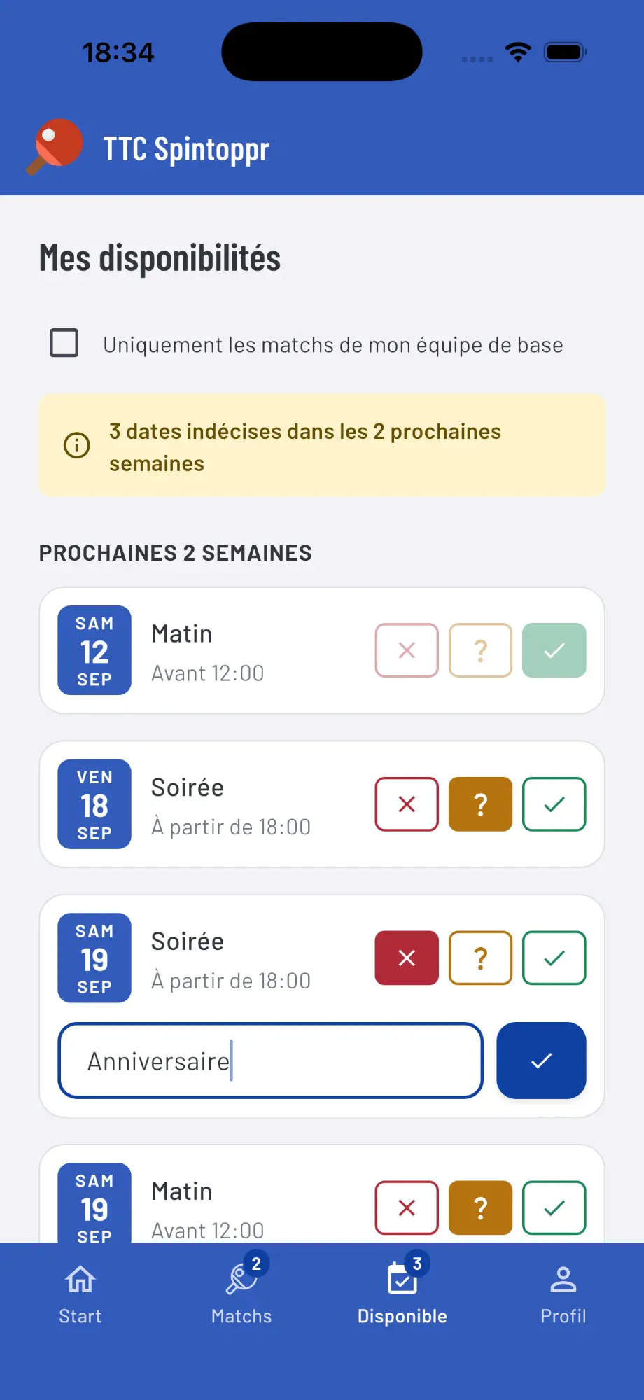 Vos disponibilités