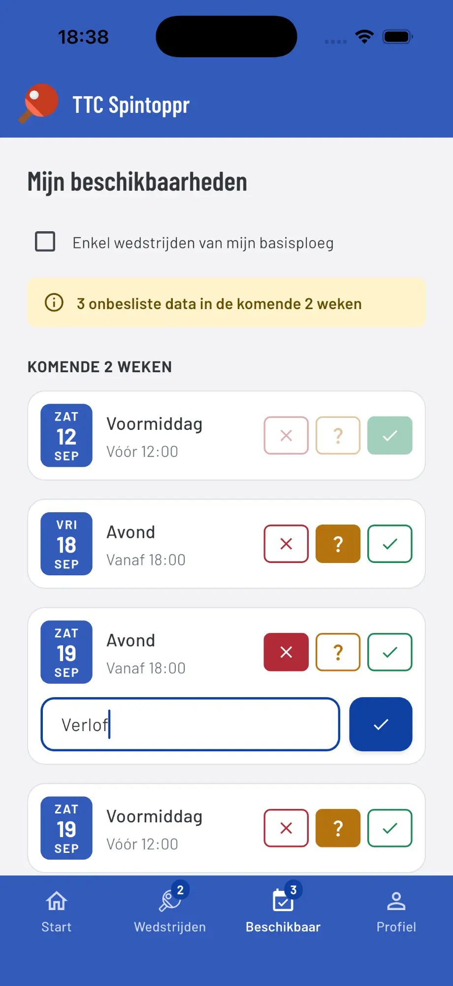 Beschikbare dagen